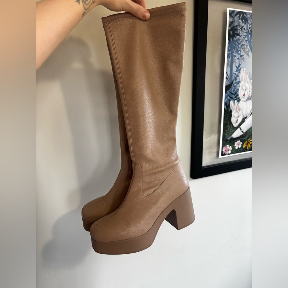 INTENTIONALLY BLANK Chunky Platform Over-the-Knee Boots in Brown